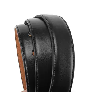 Black leather belt detail shot showing fine stitching and classic texture, perfect for jeans.