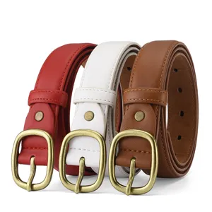 Women vintage casual leather belt with alloy pin buckle for dress and jeans matching