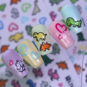 Autocollants à ongles adhésifs dinosaures de dessin animé pour le nail art créatif