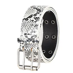 Women snake pattern retro belt vintage double prong buckle waist strap jeans dress accessory
