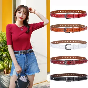 Vintage hollow-out leather belts with pin buckles in various colors for men and women