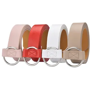 Minimalist faux leather belts with silver round buckles in four versatile colors