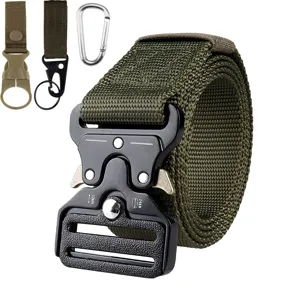 3.8cm tactical nylon belt set with heavy-duty quick release buckle and carabiner for men.