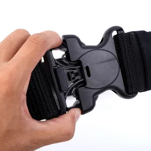 Close-up of 5.5cm black heavy-duty tactical belt with durable quick-release buckle
