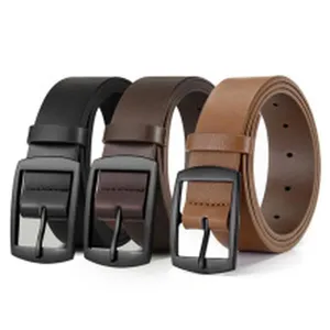 Men Casual Faux Leather Belt Alloy Pin Buckle Classic Solid Color Adjustable Waistband For Work Office