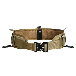 Tactical camouflage waist belt with heavy-duty quick release metal buckle and MOLLE system.