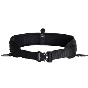 Heavy-duty black tactical girdle belt with quick-release metal buckle for outdoor gear