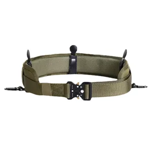 Heavy-duty nylon tactical battle belt with quick-release metal buckle in olive green