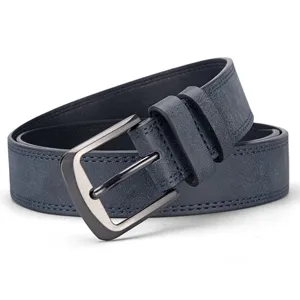 Detailed shot of retro PU men's belt with durable pin buckle and textured finish