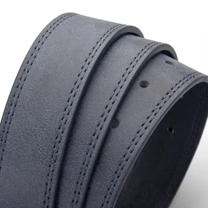 Macro view of vintage textured PU leather belt showing detailed double stitching