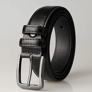 Ceinture en cuir noir classique pour hommes avec boucle ardillon en alliage texturé