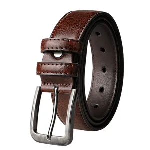 Ceinture élégante en cuir marron texturé pour hommes avec boucle ardillon en alliage