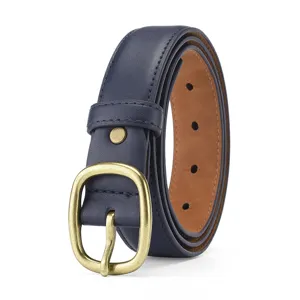 Minimalist women leather belt with retro metal pin buckle, versatile design for jeans and dresses.