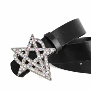 Y2K gothischer schwarzer Ledergürtel mit Strass Stern Schnalle für Damen trendige Jeans