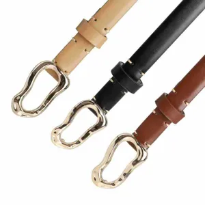 Juego de tres cinturoni finos para mujer caqui negro marrón con hebilla dorada irregular