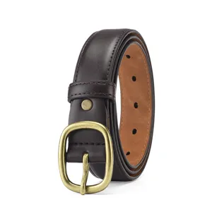 Women casual leather belt with vintage pin buckle, versatile brown belt detail