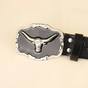 Ceinture Homme Vintage Western Cowboy Boucle Tête De Taureau Cuir PU Mode Detail