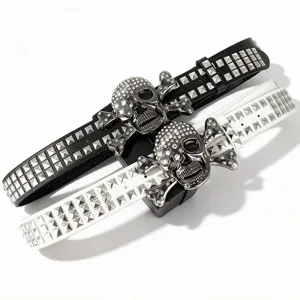 Ceinture en cuir tête de mort strass punk avec rivets pyramide Y2K accessoire mode