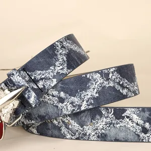 Retro punk denim belt with metal cross and heart buckle for stylish daily streetwear look