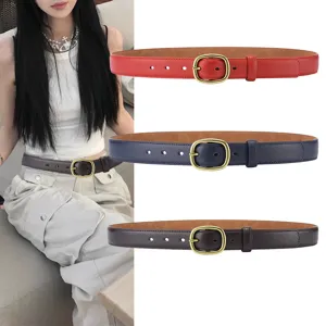 Women leather belt casual metal pin buckle vintage waistband stylish accessory daily wear