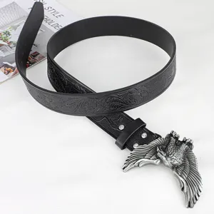 Cintura in pelle goffrata stile western da uomo con fibbia aquila vintage per denim.