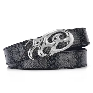 Vintage snake skin pattern belt with a stylized silver metal buckle