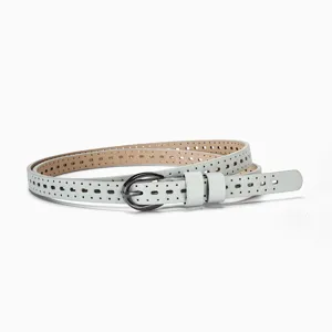 Elegant minimalist skinny belt for women featuring a breathable hollow-out design