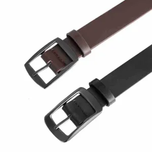 Men's business casual leather belt set with alloy pin buckle, classic black and brown.