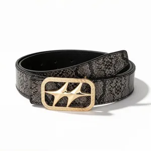 Cinturón vintage de piel de serpiente con hebilla de estrella dorada y borde de greca