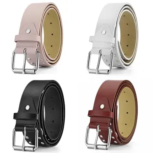 Punk rivet pin buckle leather belt for men and women, stylish eyelet waist strap for jeans.