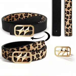 Cinturón Reversible De Doble Cara Retro Para Hombres Mujeres Hebilla De Estrella Leopardo Serpiente Patrón Cuero Sintético Casual Formal
