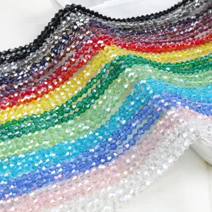 Close-up of 4mm AB color crystal bicone glass beads showing vibrant facets and shimmer