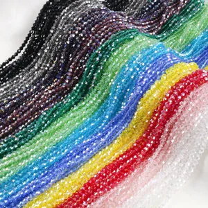 Macro view of colorful 4mm AB crystal bicone glass beads for creative DIY jewelry making projects