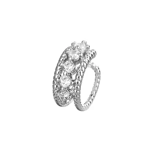 Elegant double-layered twisted silver ear cuff with sparkling cubic zirconia stones