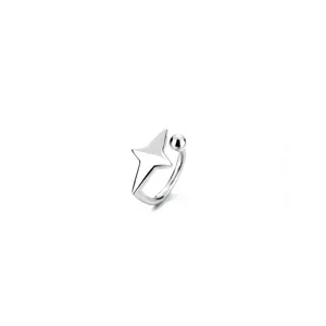 Polished silver four-pointed star ear cuff for non-pierced ears, minimalist style