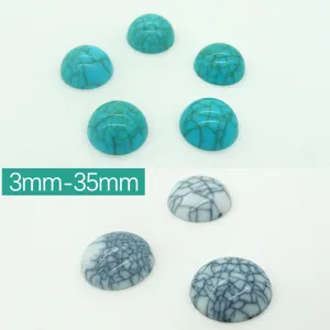 Vintage Crackled Glass Beads Faux Turquoise Half Round Flatback Cabochons Loose Beads For DIY Jewelry Making Crafts