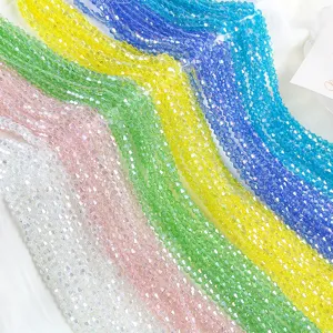 Detailed view of 4mm multi-colored AB crystal bicone glass beads for DIY jewelry making
