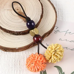 Retro PU leather tassel charm with wooden beads bag pendant for women accessories