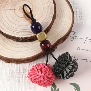 Retro PU leather tassel charm with colorful wood beads, perfect for bags and shoes decoration.