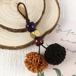 Vintage PU leather two-color tassel pom pom wooden bead bag charm and shoe hanging ornament