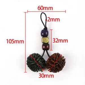 Retro PU dual-color tassel ball wooden bead bag pendant and shoes charm accessory