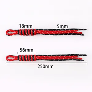Hand-woven red and black Roman knot lanyard with detailed 250mm dimension labels