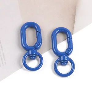 Mousquetons à ressort pivotants en alliage bleu pour porte-clés DIY et anneaux de sacs.