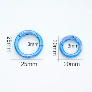 Detailed view of AB colorful metal spring rings showing exact dimensions for DIY jewelry making.