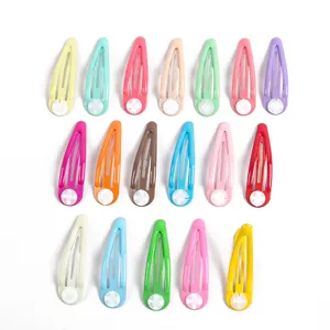 Bunte 5cm Metall Klick Haarklammern mit Basis Pad DIY Tropfen Haarnadeln fuer Kinder Haarschmuck.