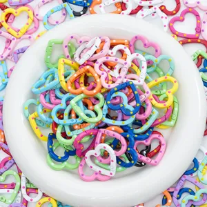 Colorful heart spring clasps, metal snap hooks, DIY jewelry making and keychain accessories.