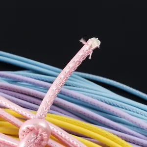 Detailed macro view of 3mm pink braided PU leather cord showing white inner core structure.