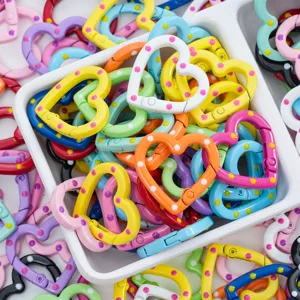 Heart-shaped spring snap hooks, colorful polka dot DIY jewelry accessory connecting rings.