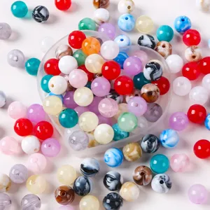 Acrylic Cat Eye Beads Round Marble Pattern Imitation Stone Loose Beads For DIY Bracelet Jewelry Making Craft Findings