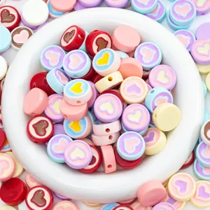 Colorful acrylic heart loose beads for DIY jewelry making, charm bracelets, and craft accessories.